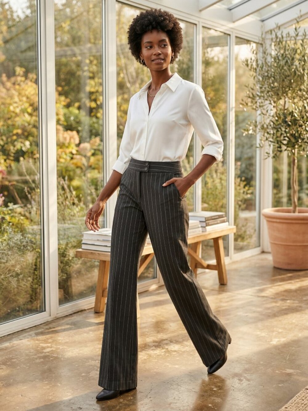 *Chico’s Gray Pinstripe Dress Pants Women’s 0 Short Wide Leg‎ Career Work